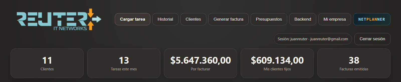 Panel del sistema de facturación